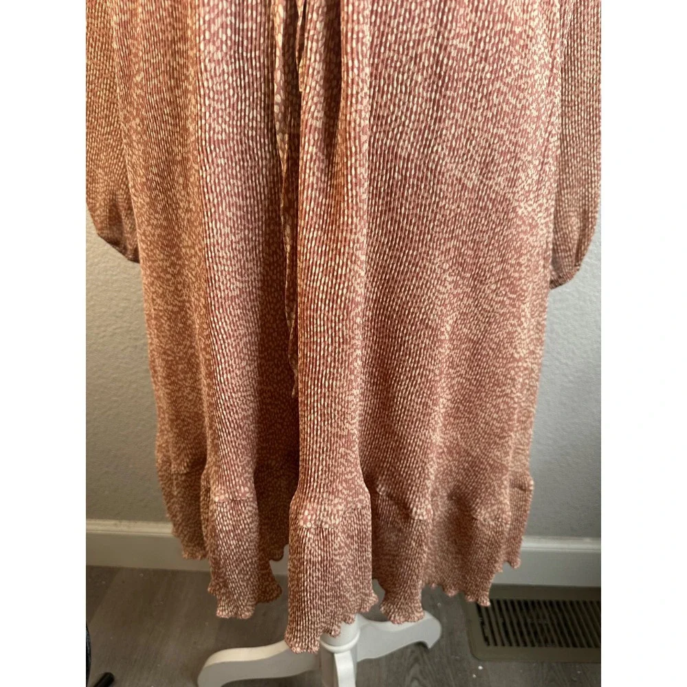 Mikarose Women's Pink Micro Dot Plisse Ruffle Hem Midi Dress Size Small